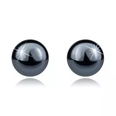 925 Ezüst fülbevaló - sötétszürke hematit gyöngy, 6 mm
