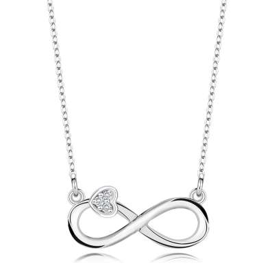 925 ezüst nyaklánc - a végtelen szimbólum, szív gyémántokkal