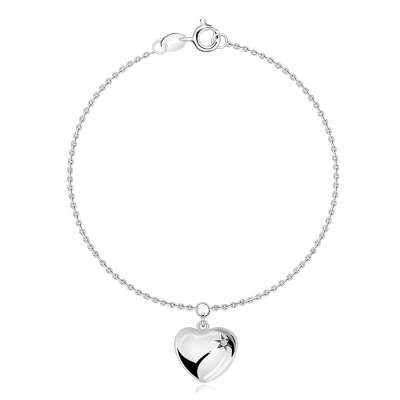 925 ezüst karkötő - domború szív, Sarkcsillag gyémánttal