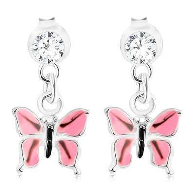 925 ezüst fülbevaló, rózsaszín fénymáz, Swarovski kristály
