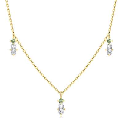 14K sárga arany nyaklánc - zöld kerek és átlátszó téglalap alakú cirkóniák