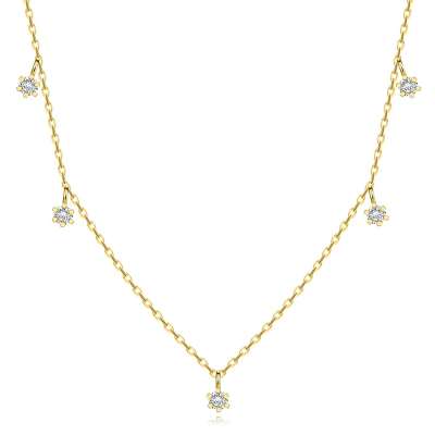 14K sárga arany nyaklánc - kerek átlátszó cirkóniák, ovális láncszemekkel