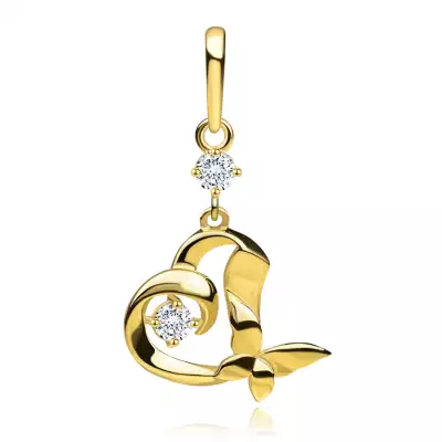 585 sárga arany medál - szív cirkóniákkal, pillangó sziluettel