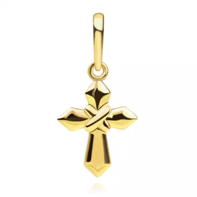 14K sárga arany medál - kereszt, levágott háromszög alakú vállú, X mintával