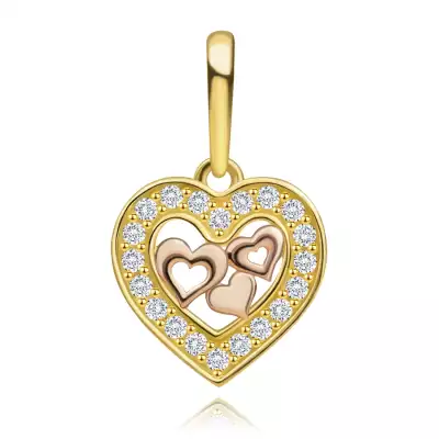 14K kombinált arany medál - szív motívum, cirkónia vonal