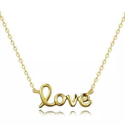9K sárga arany nyaklánc - fényes love felirattal, finom láncon