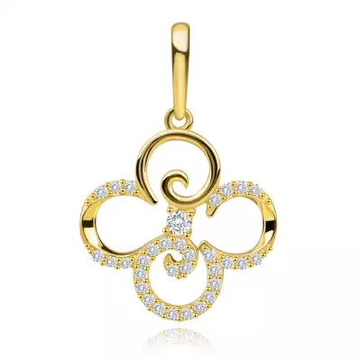 375 sárga arany medál - négylevelű lóhere kerek cirkóniákkal díszítve