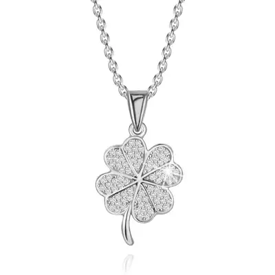 925 ezüst nyaklánc - négylevelű lóhere, szív alakú szirmok, átlátszó cirkóniák