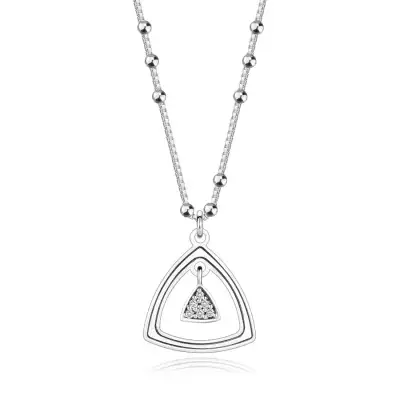 925 ezüst nyaklánc - briliánsok, háromszögek lekerekített vállkkal, gyöngyök