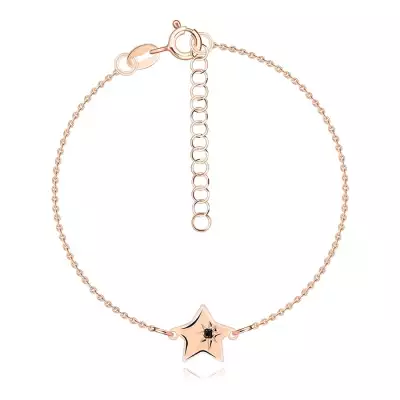 925 ezüst karkötő - rózsa arany színű csillag, fekete gyémánttal, csillag