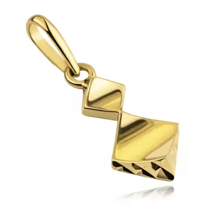 14K sárga arany medál - befelé hajlított rombuszok, gyémánt bevágással