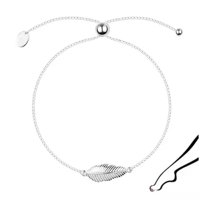 925 ezüst karkötő - domború toll, átlós bevágásokkal, állítható lánc