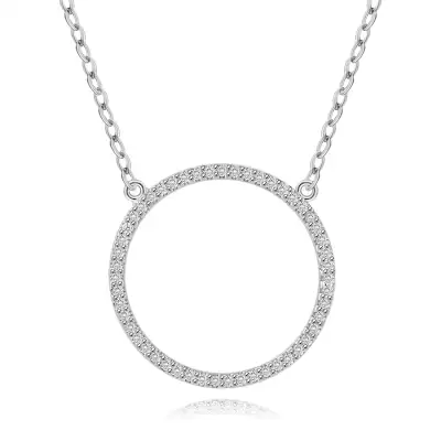 925 ezüst nyaklánc - kör körvonala átlátszó cirkóniumokkal, ródium bevonattal