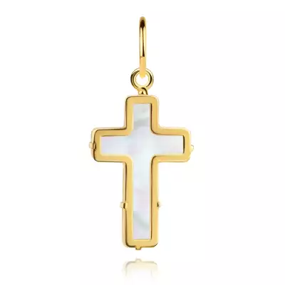 9K sárga arany medál - latin kereszt fehér gyöngyházzal