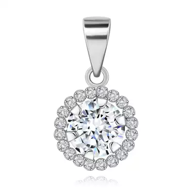 14K fehér arany medál - kerek cirkónia körbe átlátszó cirkóniákkal