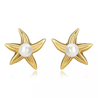 9K sárga arany fülbevaló - tengeri csillag édesvízi gyönggyel,stekkerzár