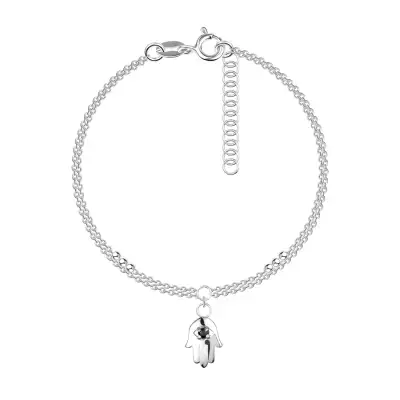 925 ezüst dupla karkötő - Hamsa szem kivágással, fekete cirkónia, golyók