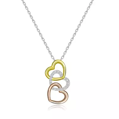 925 ezüst nyaklánc - szív körvonalak három színben, cirkóniák