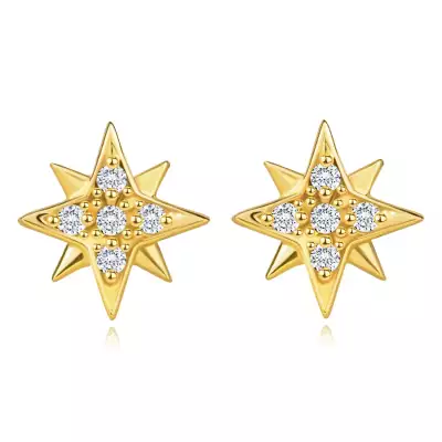 585 sárga arany fülbevaló - aszimmetrikus csillag, átlátszó cirkóniák, stekkerzár