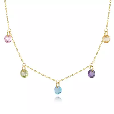 9K sárga arany nyaklánc - színes szintetikus kövek és cirkóniák