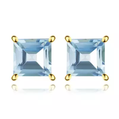 585 sárga arany fülbevaló - természetes kék topáz, szögletes, stekkerzárral