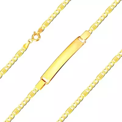 585 arany karkötő lemezzel - ovális szemek, elem téglalappal és ráccsal, 210 mm