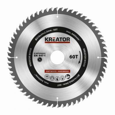 Kreator Fűrésztárcsa fa vágására 210 mm 60 T