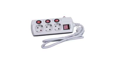 Elosztó 3-as 1,5m 3x1,5mm2 vezetékkel kapcsolókkal Fehér