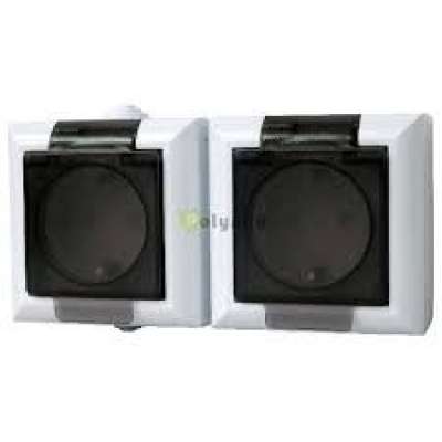 Business csatlakozóaljzat 2-es falon kivüli IP54 / átlátszó fedeles kültéri Fehér