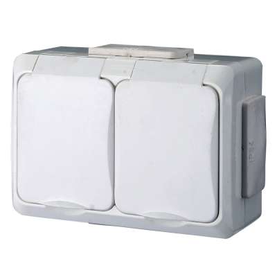 Business csatlakozóaljzat 2-es falon kívüli IP54 / fedeles kültéri Fehér