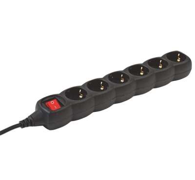 Elosztó 6-os 3m 3x1,5mm2 vezetékkel kapcsolóval Fekete