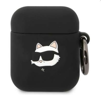 Karl Lagerfeld 3D Logo NFT Choupette Head szilikontok Apple AirPods 1/2 számára, fekete