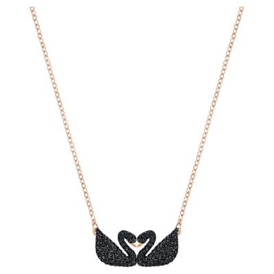 Swarovski Swarovksi ikonikus hattyú nyaklánc, fekete, rozéarany árnyalatú bevonattal