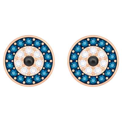 Swarovski Szerencsehozó gonosz szem bedugós fülbevalók, többszínű, rózsaarany árnyalatú bevonattal