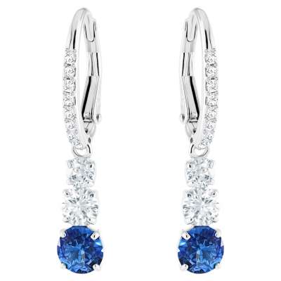 Swarovski Attract Trilogy csepp alakú bedugós fülbevaló, kék, ródium bevonattal