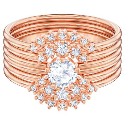 Swarovski Moonsun Ring Set, White, Rose-gold tone plated
