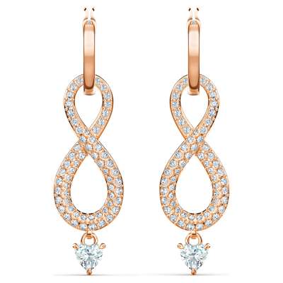 Swarovski Infinity bedugós fülbevaló, fehér, rozéarany árnyalatú bevonattal