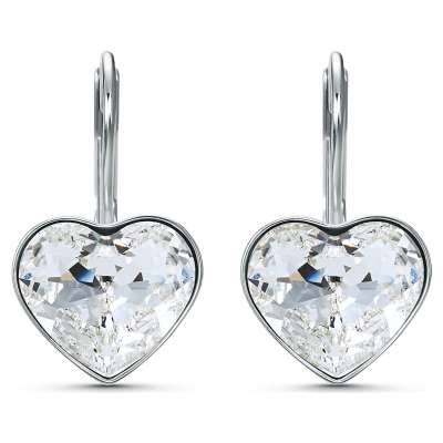 Swarovski Bella Heart bedugós fülbevaló, fehér, ródium bevonattal