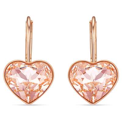 Swarovski Bella Heart bedugós fülbevaló, rózsaszín, rozéarany árnyalatú bevonattal