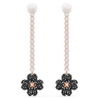 Swarovski Latisha bedugós fülbevaló, fekete, rozéarany árnyalatú bevonattal