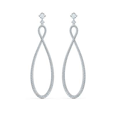 Swarovski Infinity Hoop bedugós fülbevaló, fehér, ródium bevonattal