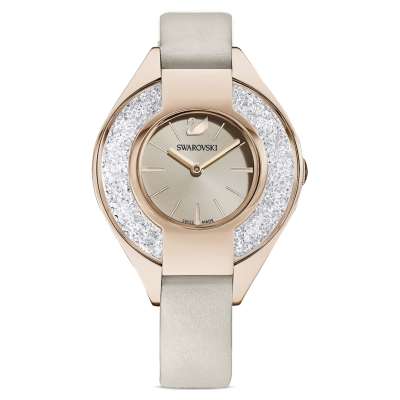 Swarovski Crystalline Sporty karóra, bőrszíj, szürke, pezsgőarany árnyalatú PVD