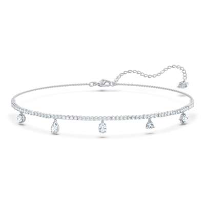 Swarovski Tennis Deluxe Mixed choker nyaklánc, fehér, ródiumbevonattal