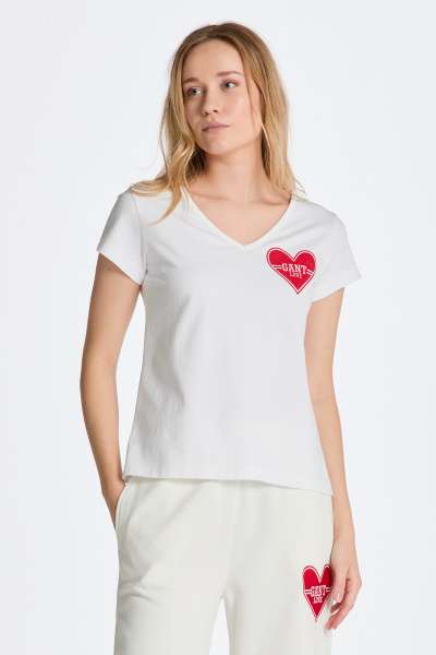 PÓLÓ GANT CV. COLLEGIATE HEART  T-HIRT WHITE