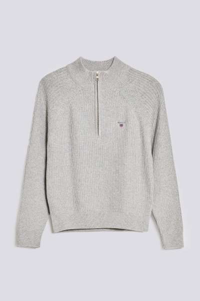 PULÓVER GANT CASUAL COTTON RIBBED HALF ZIP LIGHT GREY MELANGE