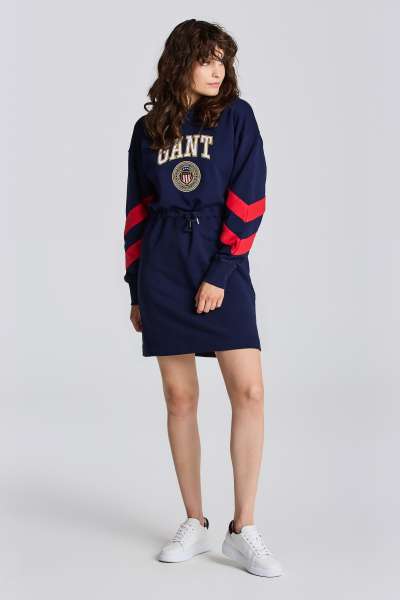 RUHA GANT D1. CREST SHIELD HOODIE DRESS CLASSIC BLUE