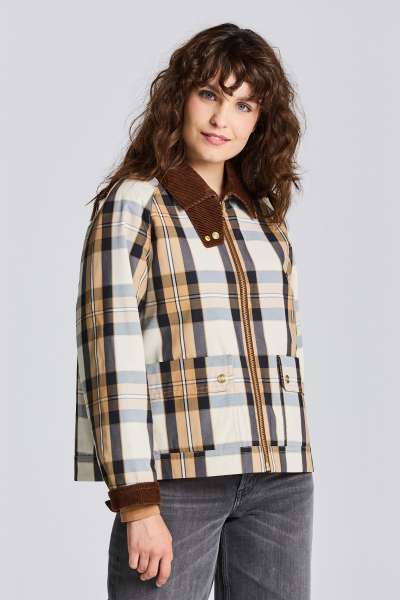 DZSEKI GANT D1. CHECKED CROPPED JACKET INEN