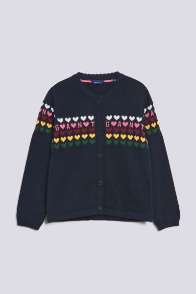 PULÓVER GANT D2. HEART KNITTED CARDIGAN EVENING BLUE