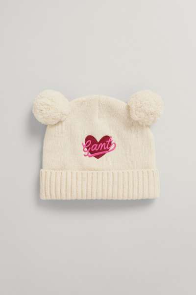 SAPKA GANT D2. POMPOM HEART BEANIE EGGSHELL