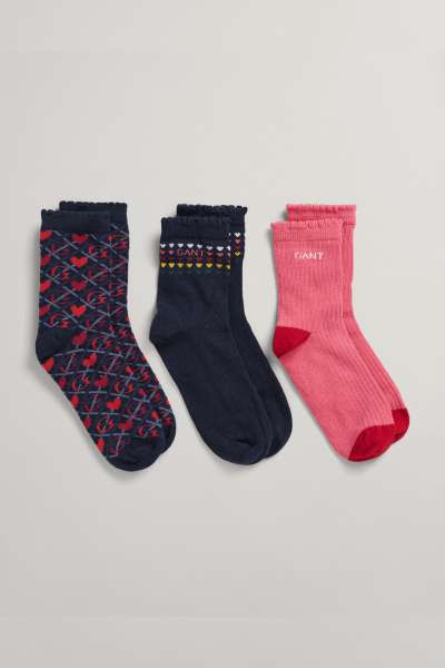 ZOKNI GANT D1. HEART SOCKS 3-PACK EVENING BLUE